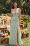 Robe Maxi à fleurs sauge poussiéreuse découpée sans bretelles avec fente