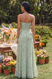 Robe Maxi à fleurs sauge poussiéreuse découpée sans bretelles avec fente