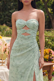 Robe Maxi à fleurs sauge poussiéreuse découpée sans bretelles avec fente