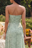 Robe Maxi à fleurs sauge poussiéreuse découpée sans bretelles avec fente