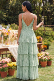 Robe Maxi à étages Dusty Sage Floral A Line