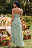 Robe Maxi à brettes à volants à bretelles florales en sauge poussiéreuse