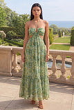 Robe Maxi A en forme de découpe à coups nus en fleur verte poussiéreuse