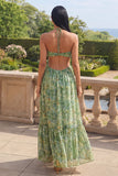 Robe Maxi A en forme de découpe à coups nus en fleur verte poussiéreuse