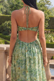 Robe Maxi A en forme de découpe à coups nus en fleur verte poussiéreuse