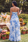 Robe Maxi à volants blanche, bleue, fleurie sans bretelles A Line