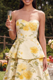 Robe Midi à étages jaune fleurie jaune sans bustier