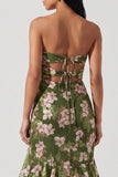 Robe Maxi à volants découpée en sirène à motifs floraux vert foncé, sans bretelles