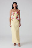 Robe longue fleurie jaune clair à anneau sans anneau