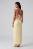 Robe longue fleurie jaune clair à anneau sans anneau