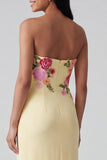 Robe longue fleurie jaune clair à anneau sans anneau