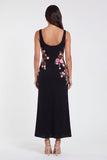 Robe longue à fleurs à col carré noir à fourreau