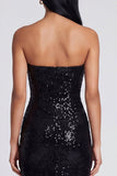 Robe noire scintillante sans bretelles Fourreau long à fleurs à sequins