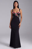 Robe formelle longue à col carré à fleurs sirène noire