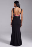 Robe formelle longue à col carré à fleurs sirène noire