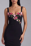 Robe formelle longue à col carré à fleurs sirène noire