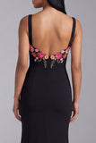 Robe formelle longue à col carré à fleurs sirène noire