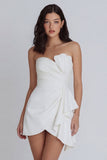 Mini robe Body-Joint Bodycon Froncée en ivoire avec volants