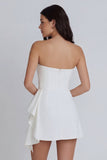 Mini robe Body-Joint Bodycon Froncée en ivoire avec volants