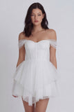 Corset épaule décalé Petite robe blanche en tulle à ligne A