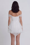 Corset épaule décalé Petite robe blanche en tulle à ligne A