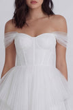 Corset épaule décalé Petite robe blanche en tulle à ligne A
