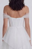Corset épaule décalé Petite robe blanche en tulle à ligne A