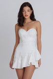 Ivoire Sweetheart Mini-Robe A-Line Appliquée à perles avec volants
