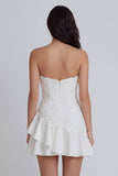Ivoire Sweetheart Mini-Robe A-Line Appliquée à perles avec volants