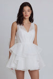 Mini-robe en tulle ivoire à cheveux à volants en V, avec nœud