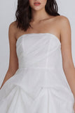 Mini-robe A-Line en tulle sans bretelles ivoire froncée avec nœud