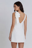 Robe miniature Ivoire Bodycon à col rond froncé avec nœud