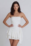 Mini-robe A-Line Ivoire Bustier Bustless à fronçages avec volants