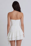 Mini-robe A-Line Ivoire Bustier Bustless à fronçages avec volants