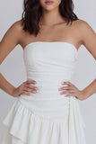 Mini-robe A-Line Ivoire Bustier Bustless à fronçages avec volants