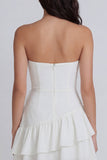 Mini-robe A-Line Ivoire Bustier Bustless à fronçages avec volants