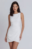 Mini-robe Ivoire Bodycon à col rond froncé