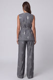 Costumes de travail en V gris foncé à col en V en deux pièces avec ceinture