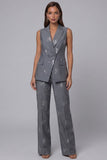 Costumes de travail en deux pièces à paillettes gris foncé à revers pointu à double boutonnage