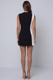Robe de travail courte sans manches noir et blanc à revers