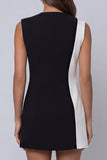 Robe de travail courte sans manches noir et blanc à revers