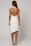 Robe de travail à revers à pointes blanches à double boutonnage à fourreau asymétrique