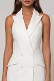 Robe de travail à revers à pointes blanches à double boutonnage à fourreau asymétrique