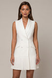 Robe de travail courte à revers châle blanc plissée A