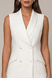 Robe de travail courte à revers châle blanc plissée A