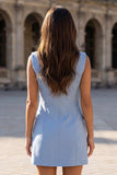 Robe de travail courte courte à revers pointu bleu scintillant