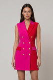 Robe de travail à revers à pointe rouge en fuchsia et à revers à pointe rouge