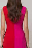 Robe de travail à revers à pointe rouge en fuchsia et à revers à pointe rouge