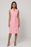 Robe de travail midi à revers en châle rose avec ceinture