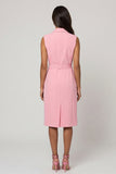 Robe de travail midi à revers en châle rose avec ceinture